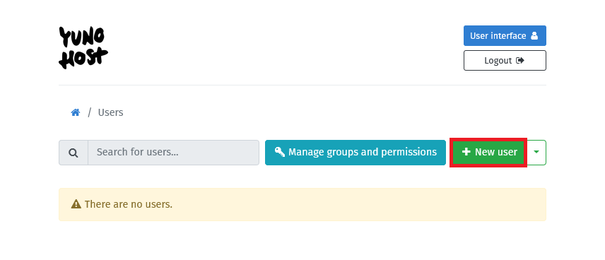 From the top of the users list, click on `+ New user`