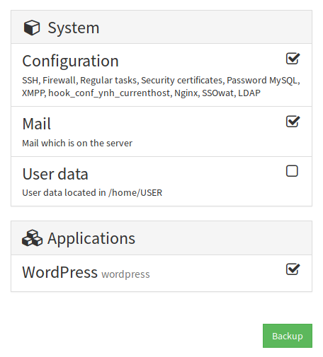 Image de l'écran de sauvegarde de YunoHost dans la webadmin