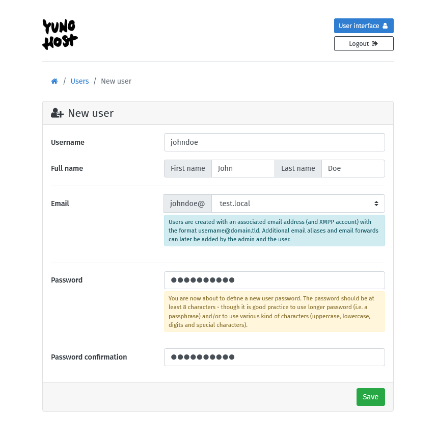 User creation form