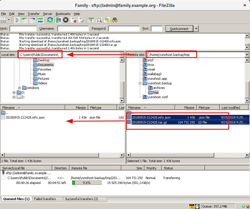 Copia dei backup da YunoHost ad un computer locale