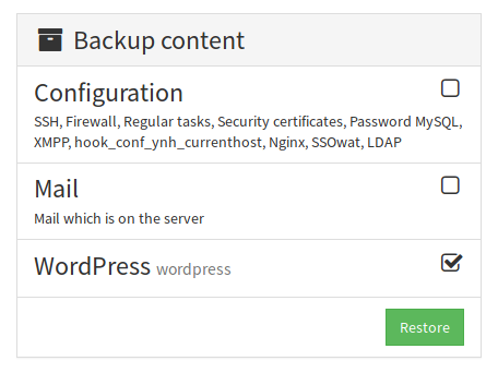 Screenshot of YunoHost's restore panel